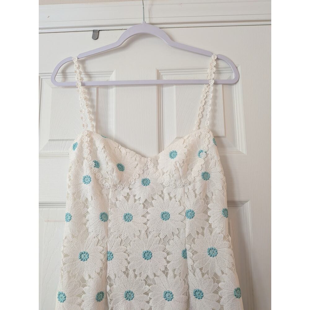 SAYLOR White Calibria Midi Dress w/ Mint Blue Daisy Flowers & Daisy Straps - Picture 3 of 12